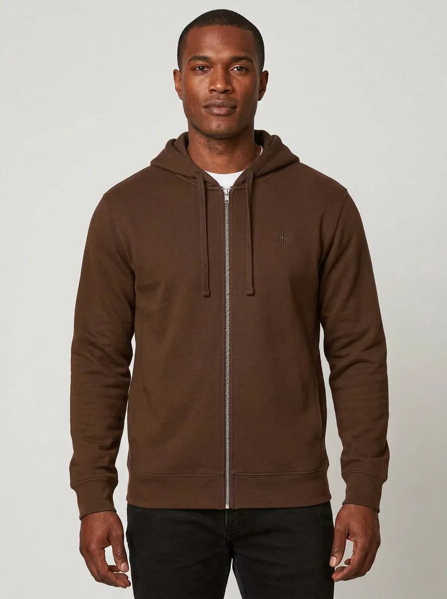Men's Compass Detail Embroidered Full-Zip Hoodie