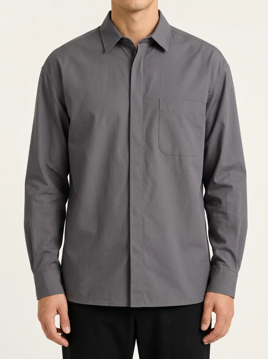 Unisex Casual Charcoal Grey Shirt with Plain Features