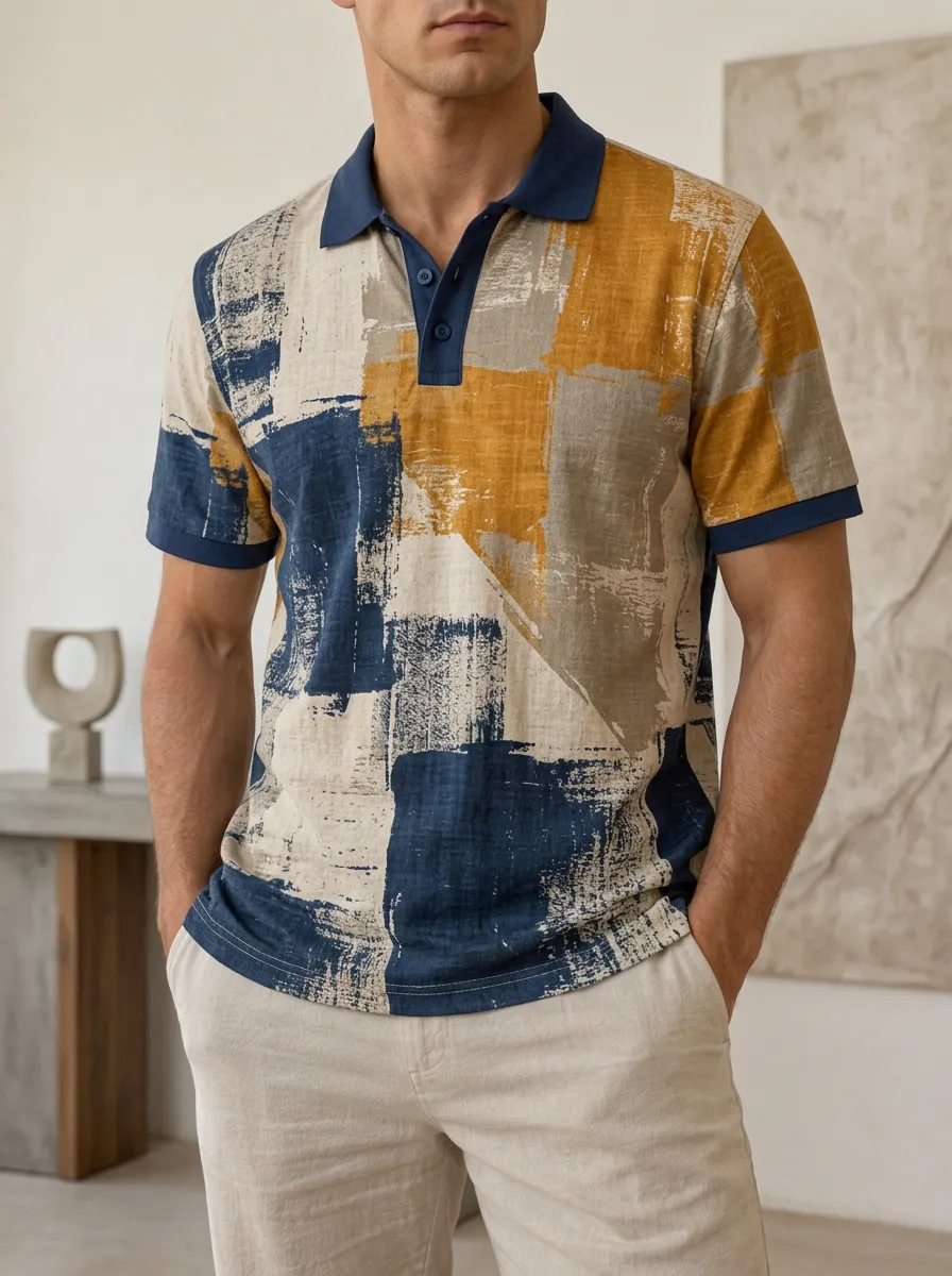 Men's Abstract Art Geometric Pattern Printed Polo Shirt Everyday Casual Style