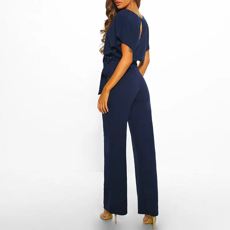 Refined Belted Wide Leg Jumpsuit