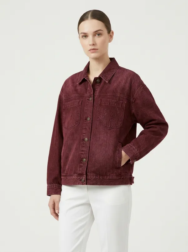 Women's Botanical Minimalist Wheat Embroidered Printed Jacket