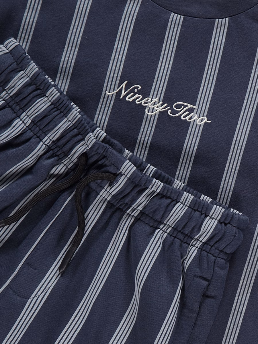 Navy Striped Ninety Two T-shirt and Shorts Set detail 1