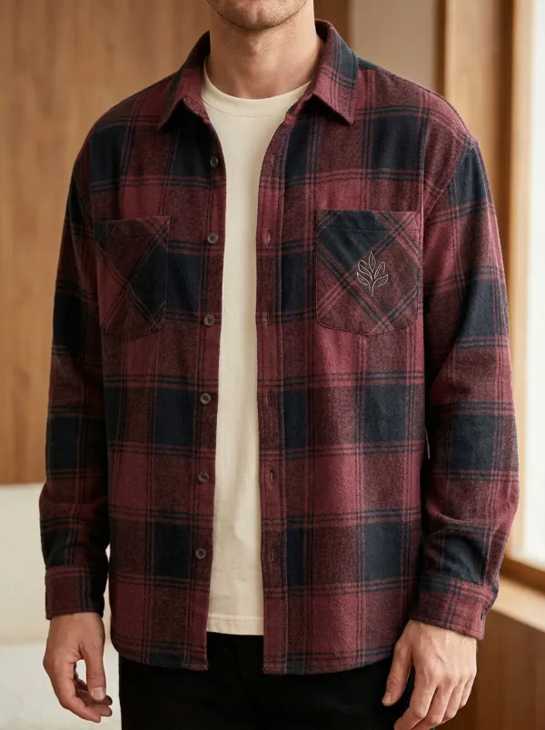 Forest Leaf Plaid Button Front Shirt