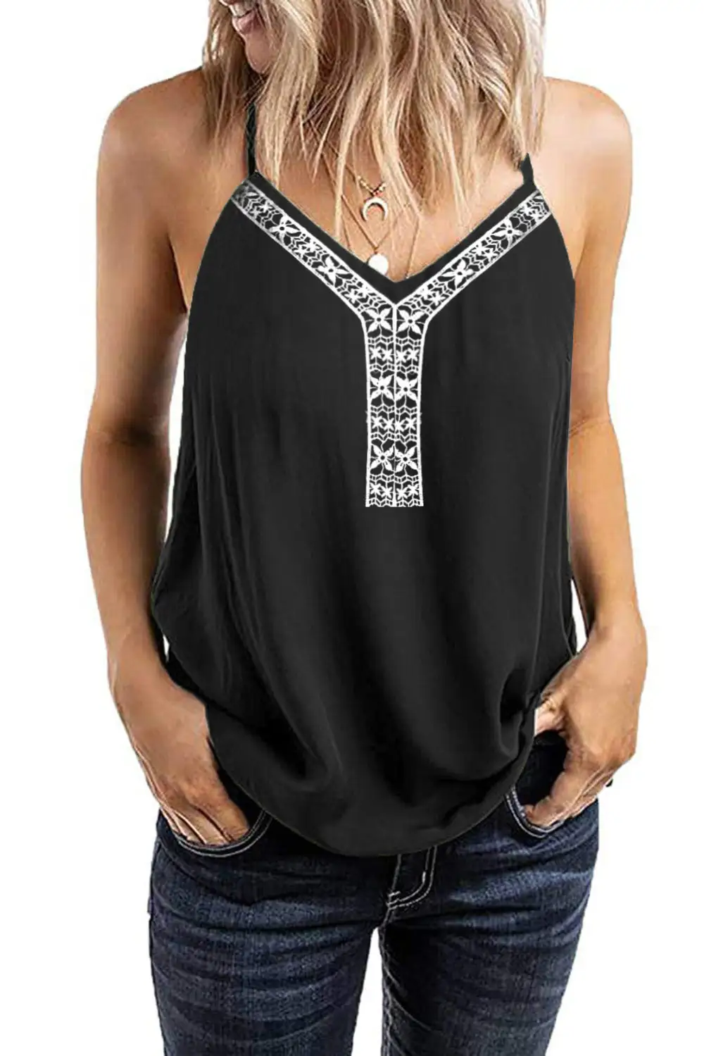 Sleeveless Lace V-Neckline Tank Top