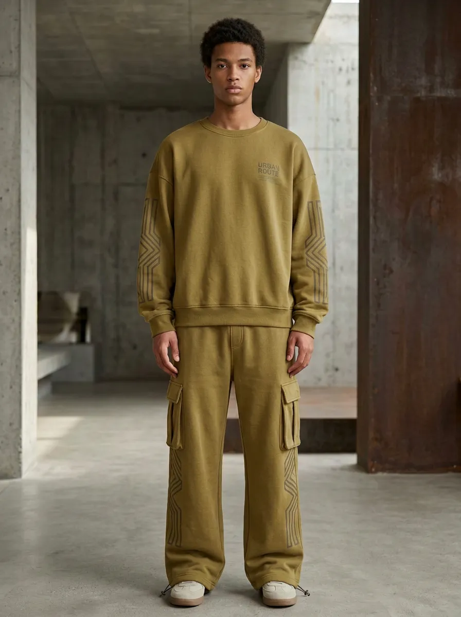 Cargo Sweatpants Geometric Men's Two-Piece Tracksuit