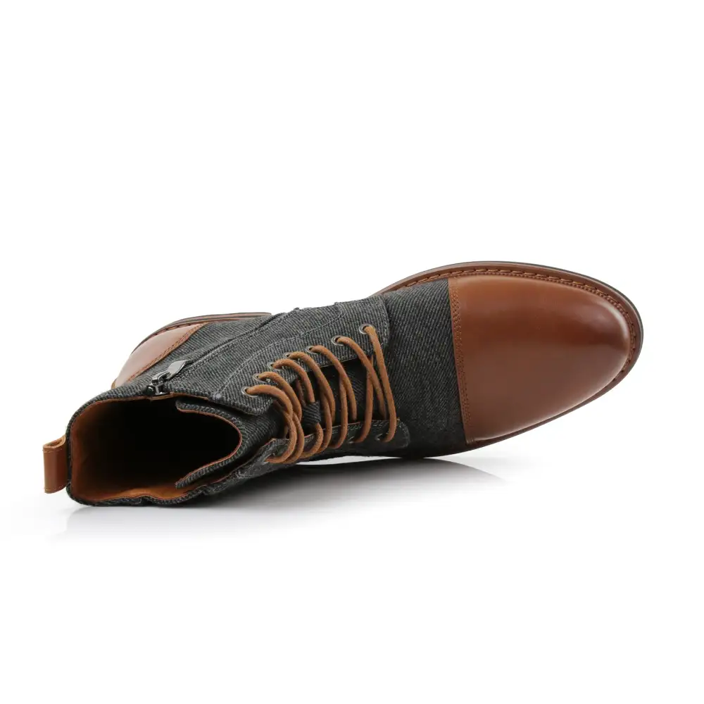Faux-Leather Lace-Up Zip-Up Ankle Boots