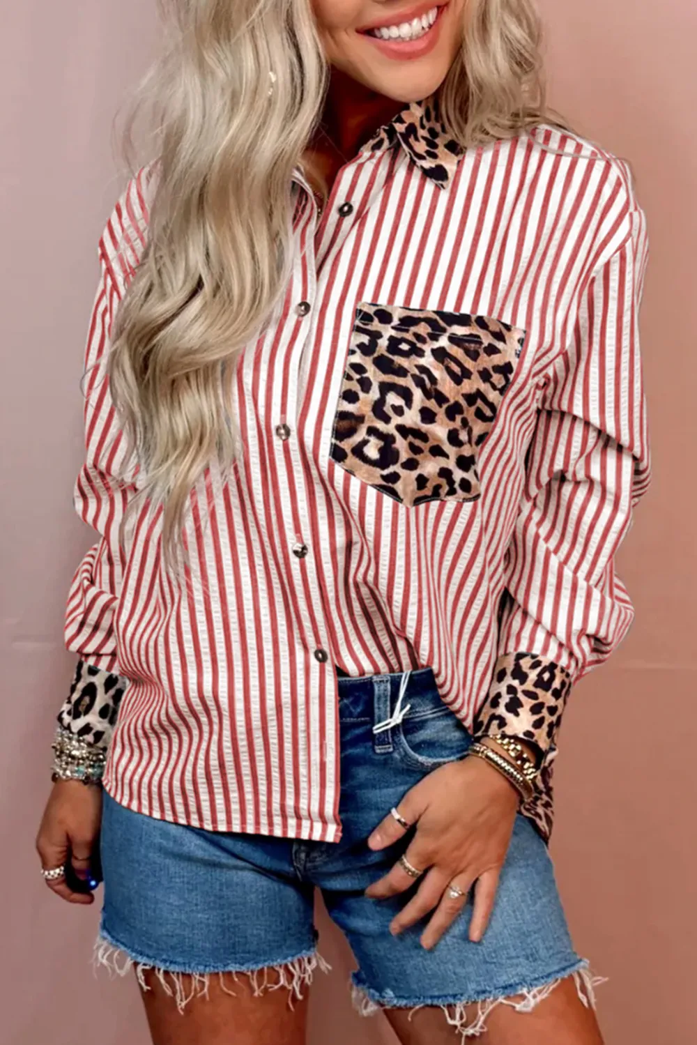 Racing Red Striped Leopard Print Shirt