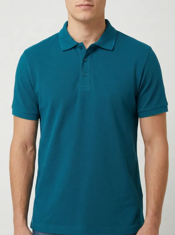 Men's Navy Blue Solid Color Minimalist Printed Polo Shirt