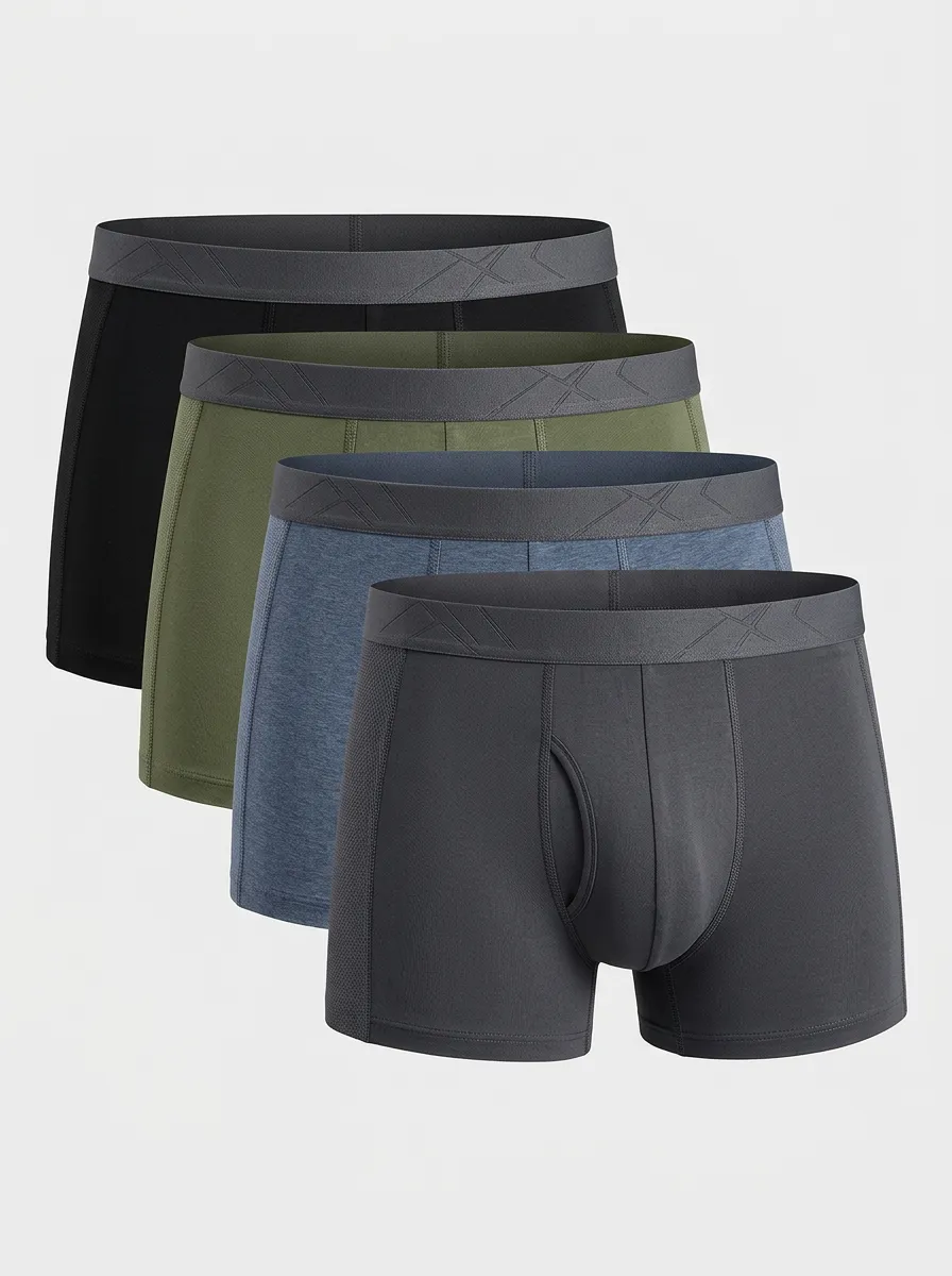Refined Solid Patterned Look Men's Four Pack Boxer Briefs