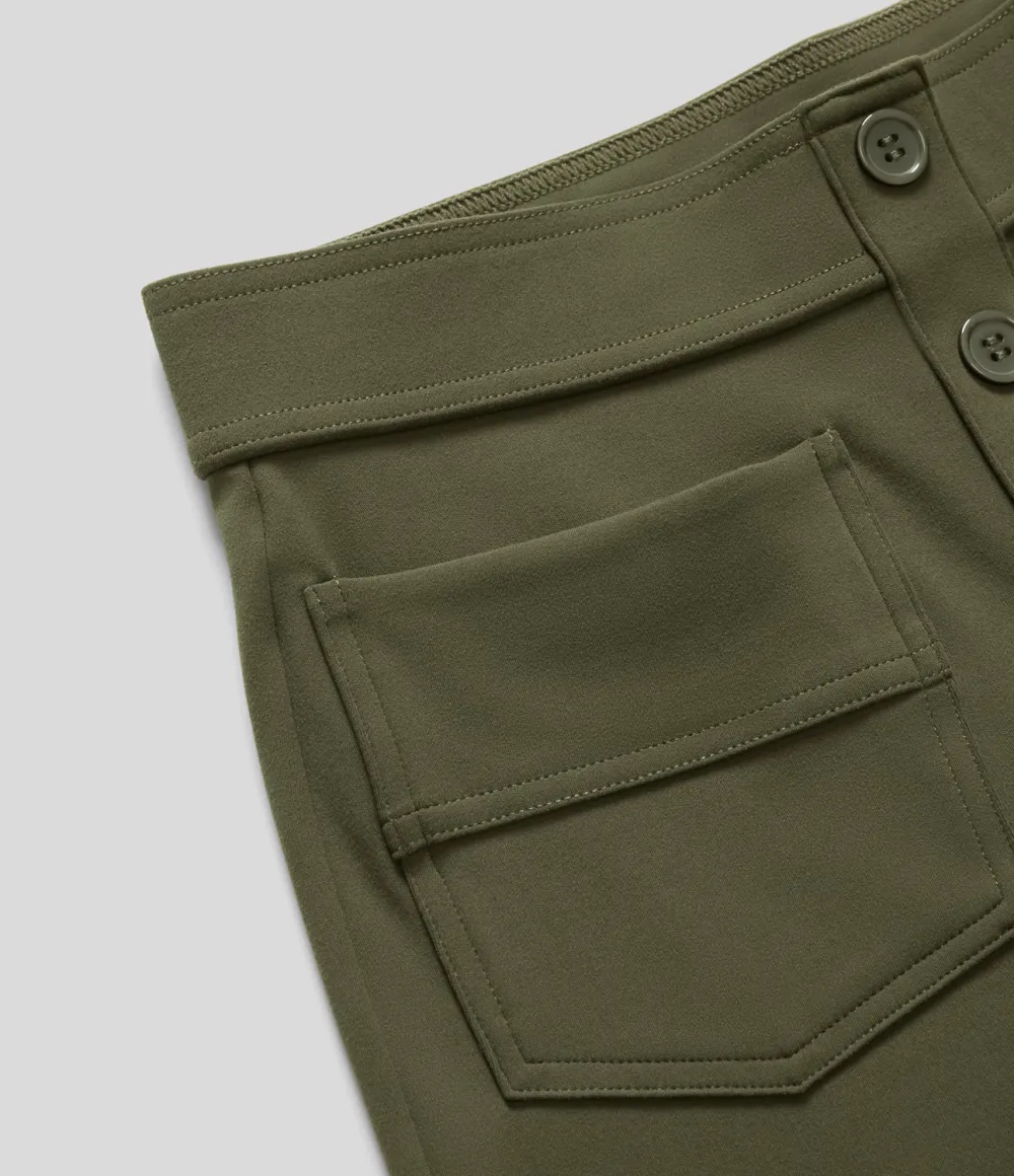 High Waisted Button Multiple Pockets Straight Leg Casual Pants
