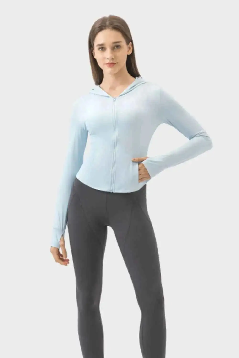 Pocketed Zip-Up Hooded Long Sleeve Active Outerwear