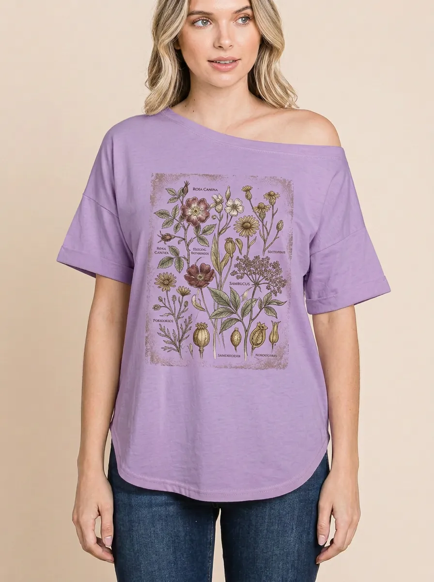 Women's Botanical Lover Vintage Wildflower Printed T-shirt