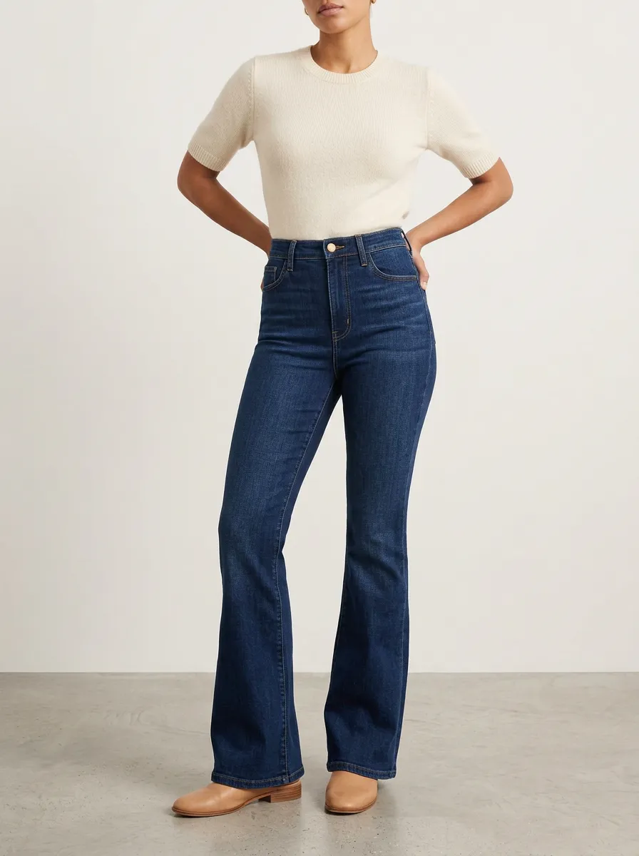 Casual High-Waist Stretch Women's High-Waist Stretch Flare Jeans