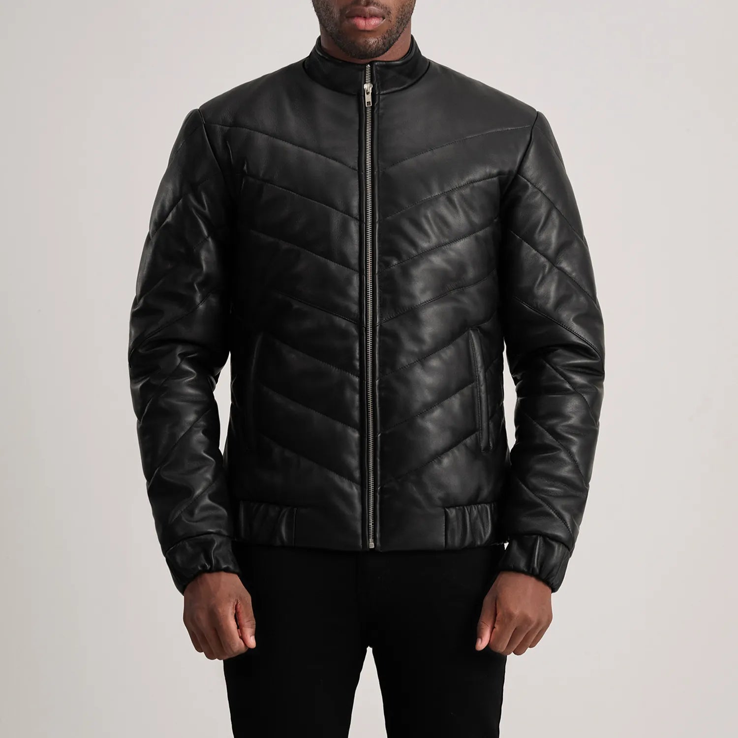 Men's Leather Puffer Jacket