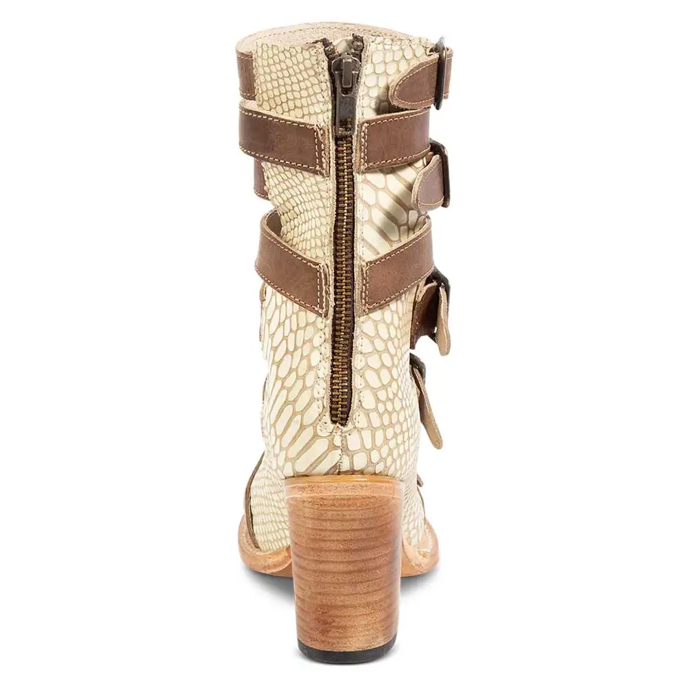 Faux-Leather Snakeskin-Print Buckle-Detail Strappy Ankle Boots
