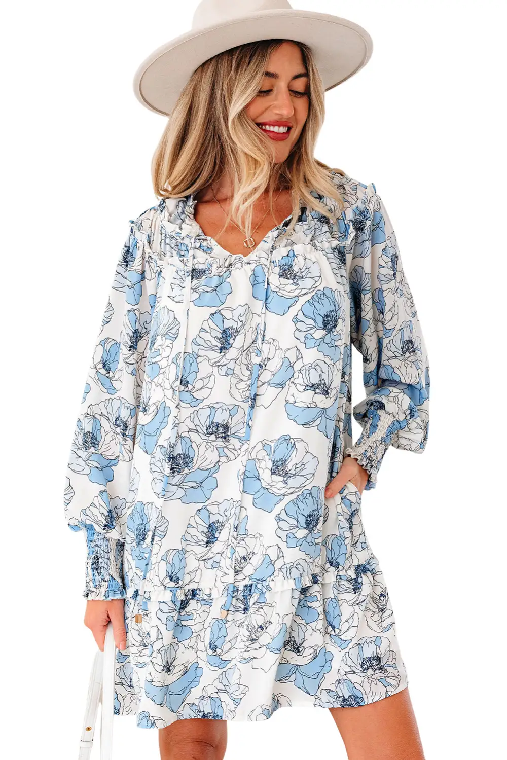 Easy Fit Floral Printed Long Sleeve Mini Dress
