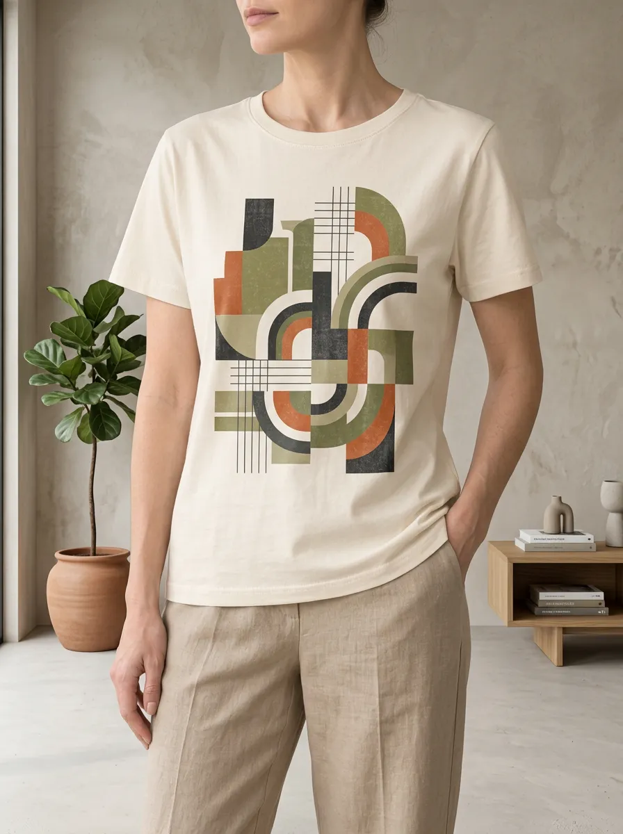 Women's Flowing Abstract Geometric Art Crew Neck T-Shirt