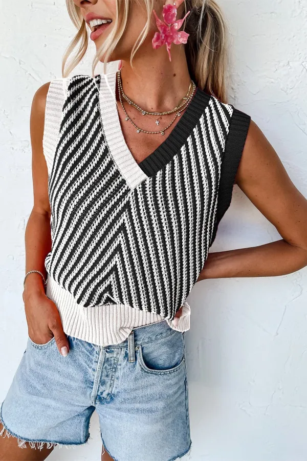 Chevron Knit V Neck Sweater Vest