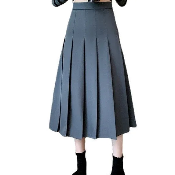 Streamlined A-Line High Waist Pleated Midi Skirt