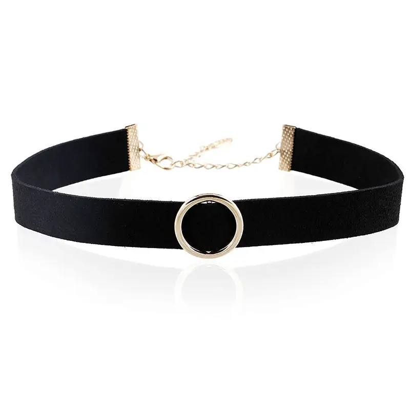 Metal Circle Ribbon Choker Necklace