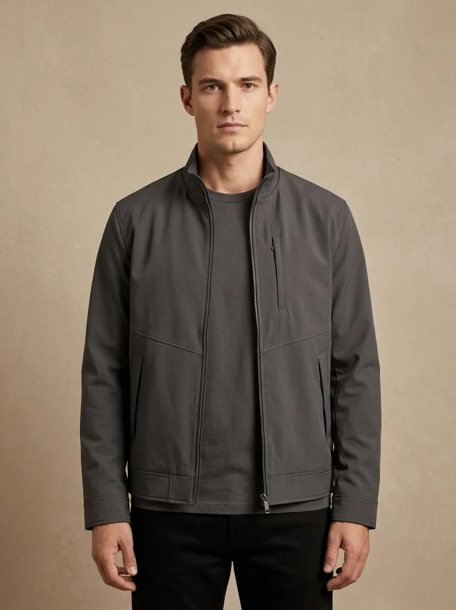 Zip Stand Collar Denim Jacket