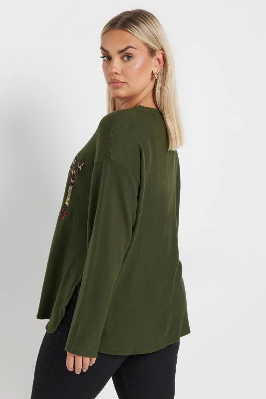 Khaki Green 'Merry Christmas' Sequin Embellished Sweatshirt detail 2