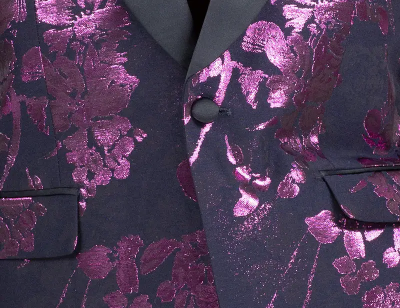 Lavender Slim Fit Floral Single Breasted Shawl Lapel Side Vents Jacket