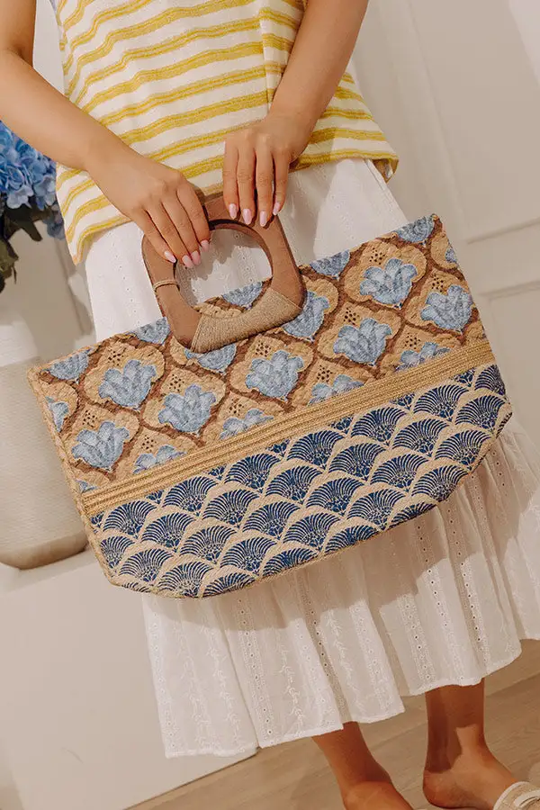 Jute Floral Print Woven Tote Bag