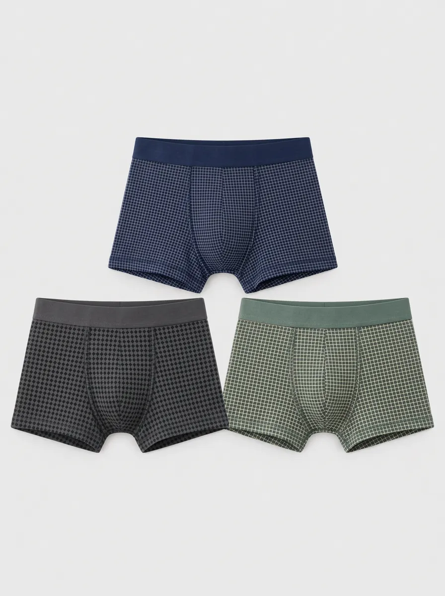 Men's Heritage Geometric Grid Pattern Printed Boxer Briefs 3-Pack