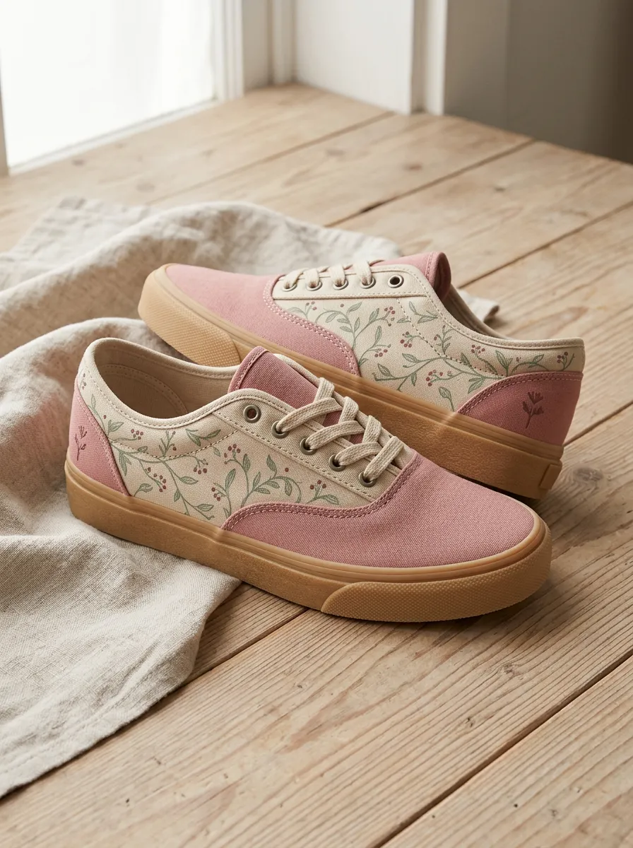 Women's Botanical Floral Berry Printed Canvas Sneakers