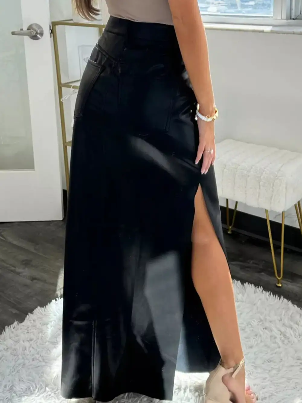 Simple Faux Leather Skirt