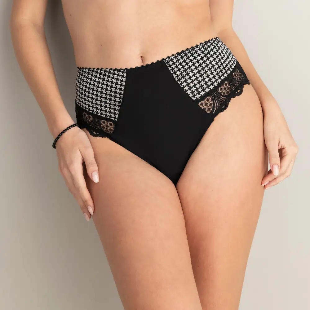 Women's Full Coverage Elastic Waistband Cotton Gusset Scalloped Lace Jacquard Cotton Checkered Shaping Soft Fabric Stretch Fit Full Back Wider Sides High Waist Panty