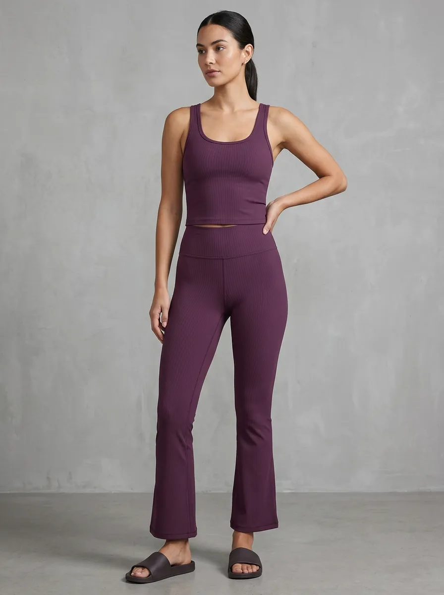 Women's Graphic Ribbed Yoga Inspired Fitness Inspired Tank Top and Flare Pants Active Set