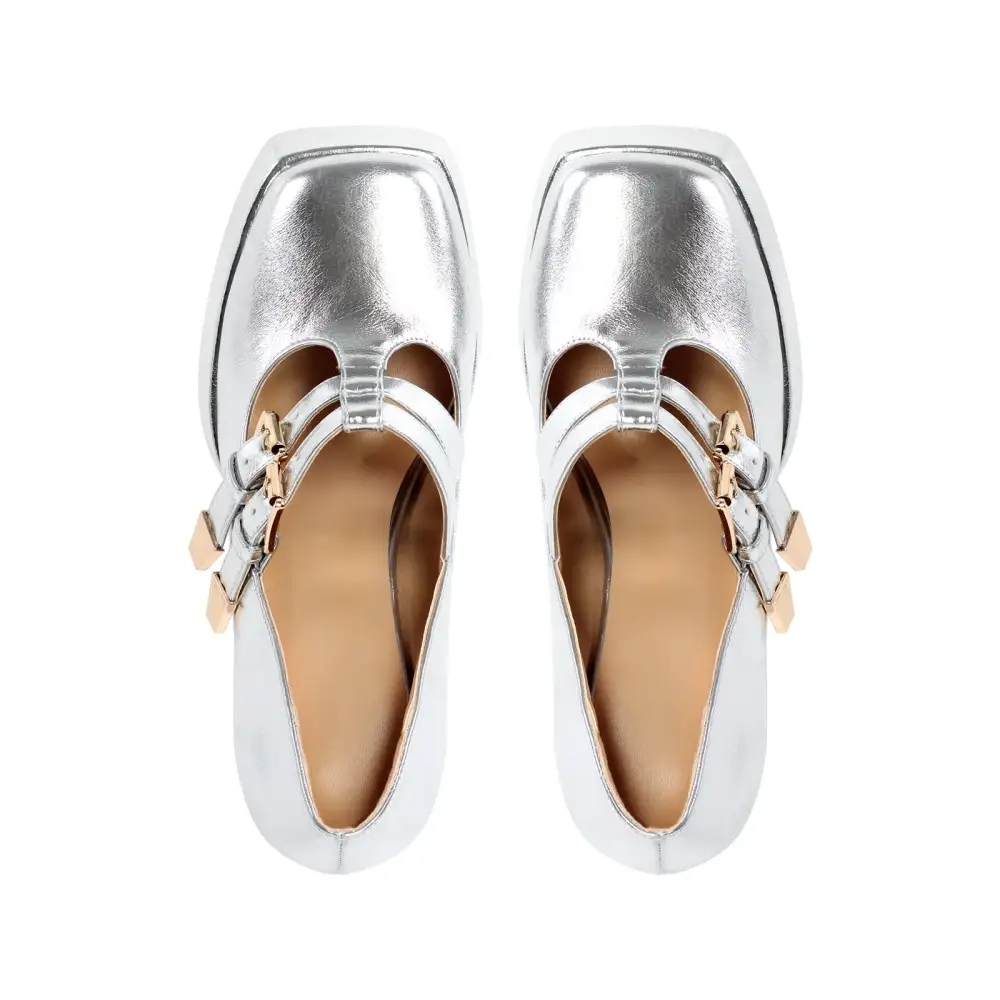 Modern Square Toe Platform Chunky Heel Buckle Strap Pumps