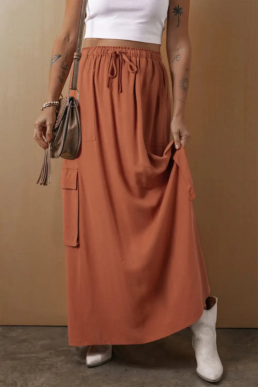 Drawstring Pocket Detail Skirt