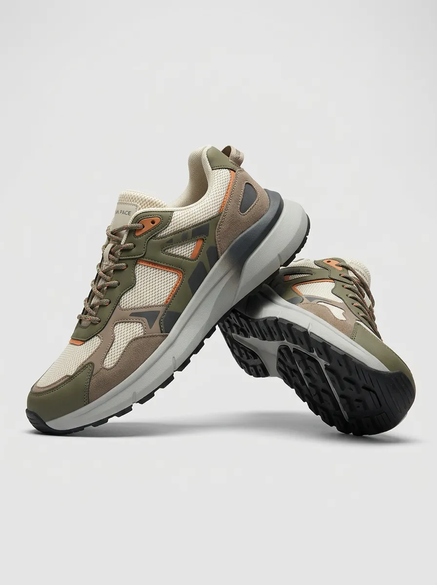 Utility Hiking-Inspired Mesh-Panel Casual Sneakers