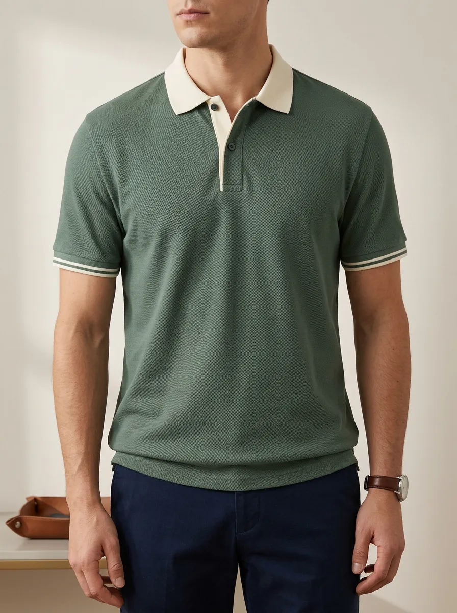 Men's Classic Weekend Striped Cuff Polo Shirt