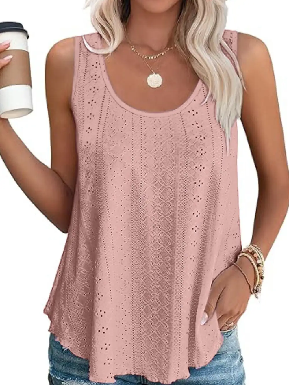 Scoop-Neck Eyelet Tank Top