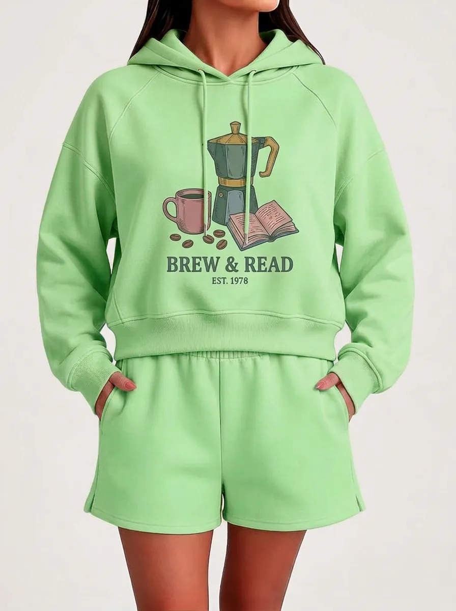 Women's Coffee Book-Inspired Brew & Read Printed Hoodie