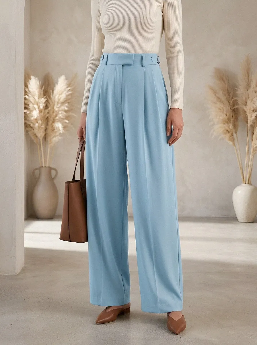 High-Waist Pleated Draped Women's Wide-Leg Trousers