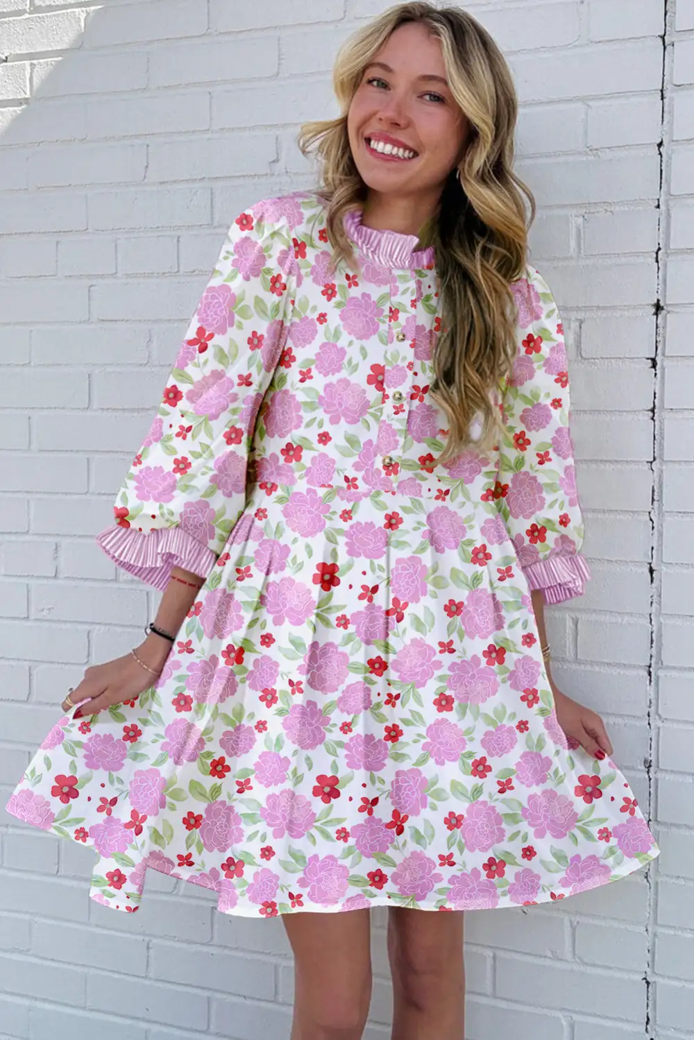 Smooth Finish Floral Striped Ruffle Mini Dress