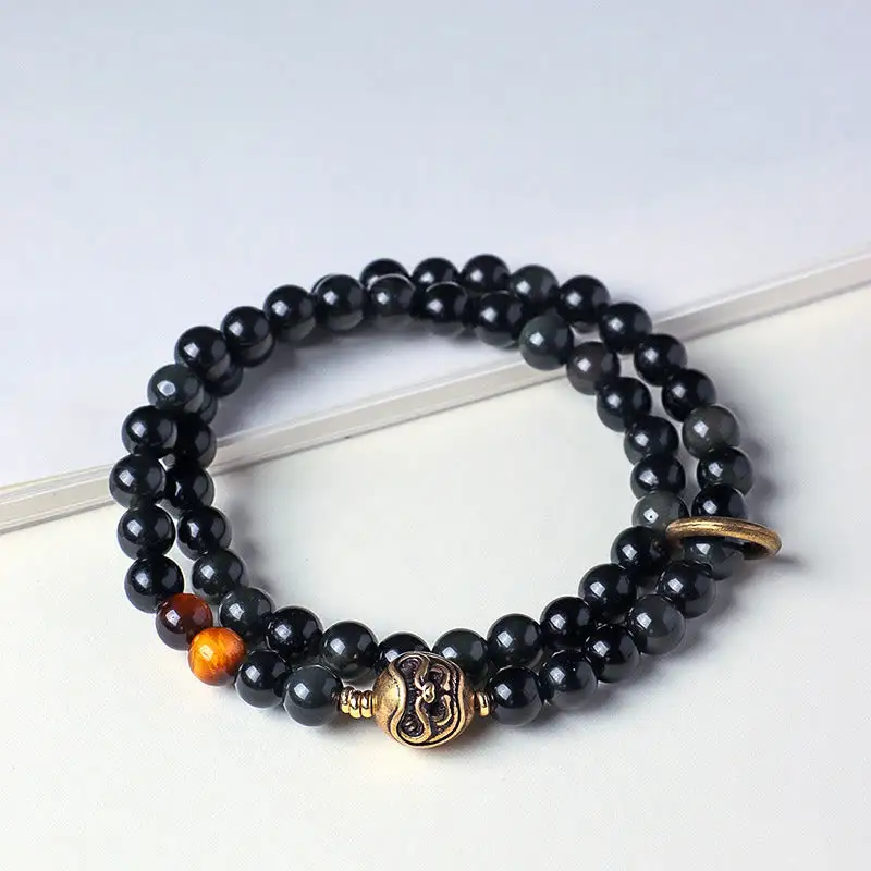 Obsidian Tiger Eye Copper Double Wrap Bracelet