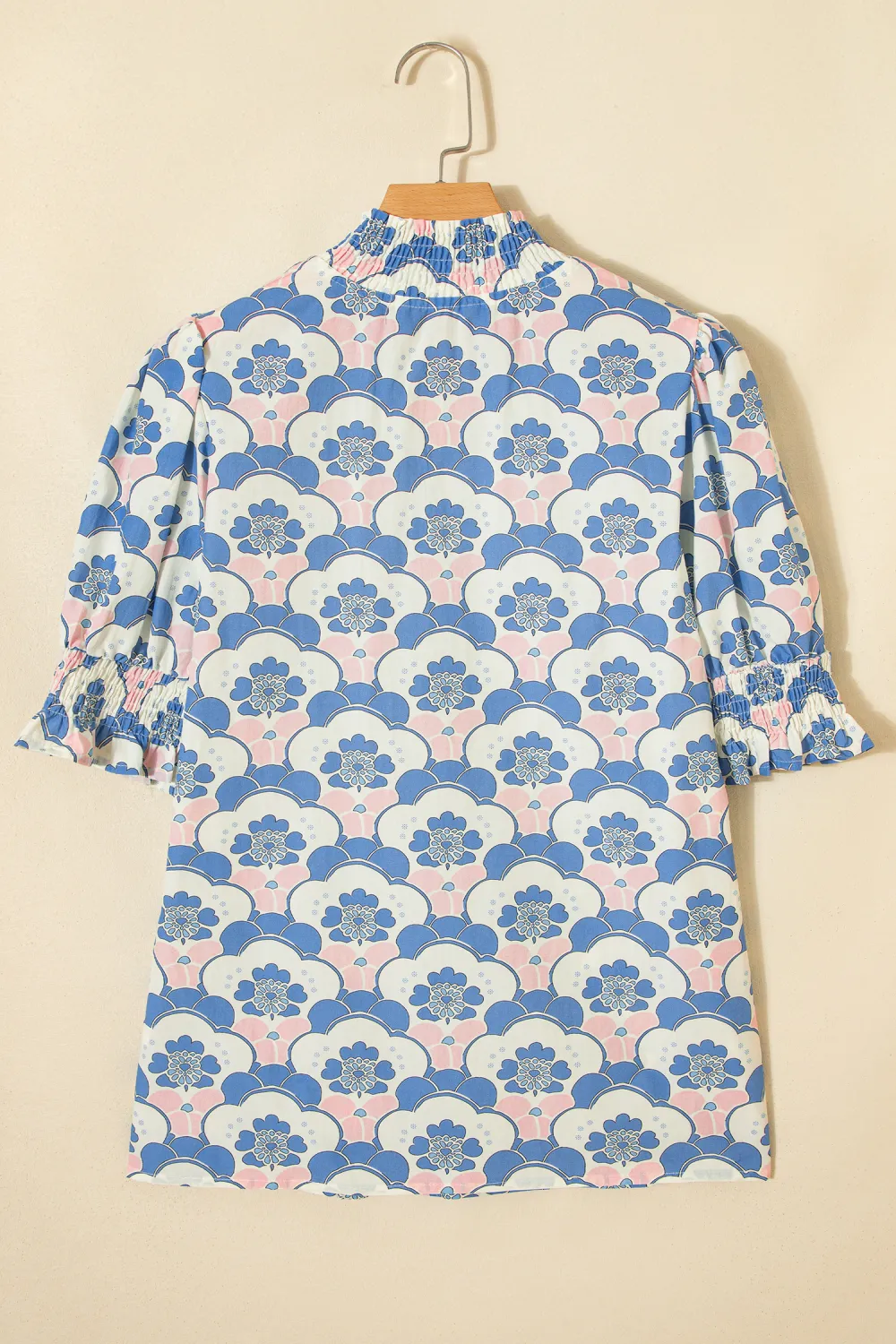 Sky Blue Floral Print Flounced Blouse