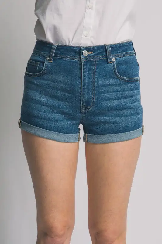 High Rise Cuffed Denim Shorts