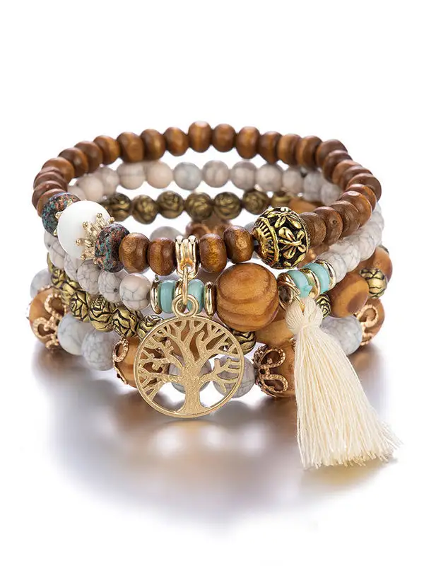 Layered Beaded Tassel Handmade Bracelet