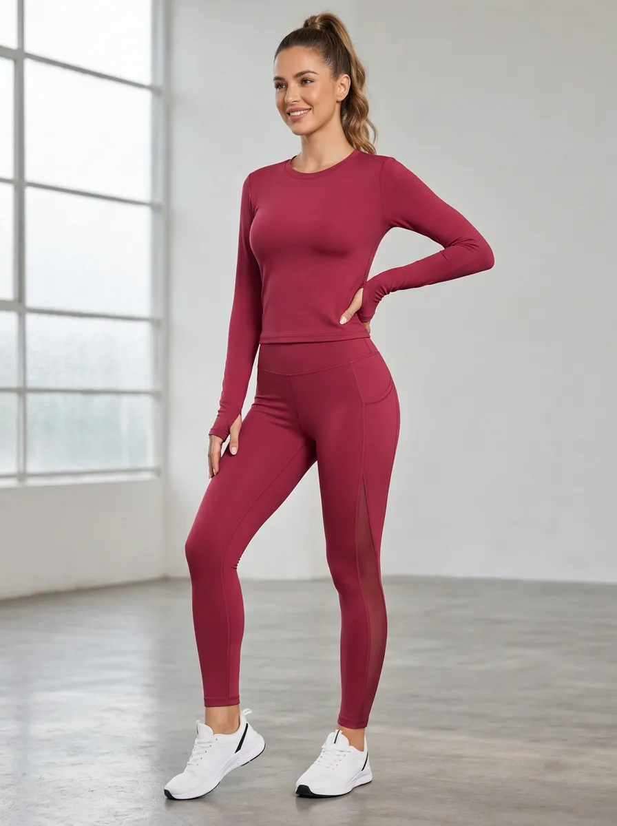 Women's Printed Mesh Panel Leggings Set