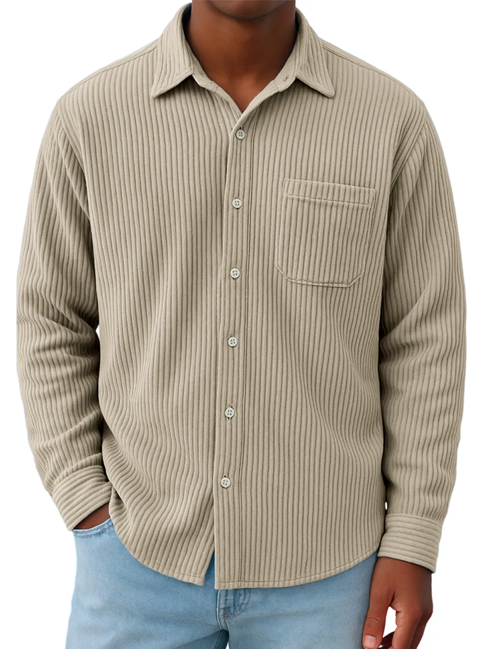 Roomy Ribbed Knit Pocket Shirt