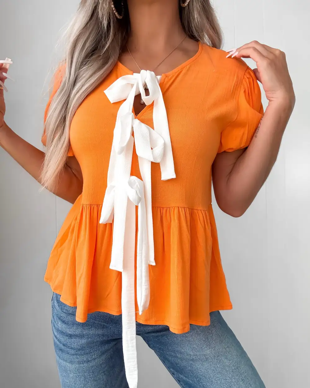 Puff-Sleeve Woven Top