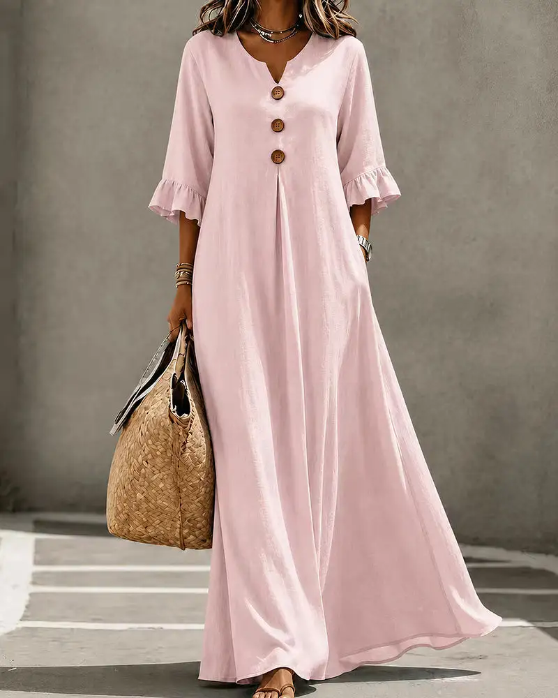 Effortless Boho V-Neck Ruffle Sleeve Maxi Dress