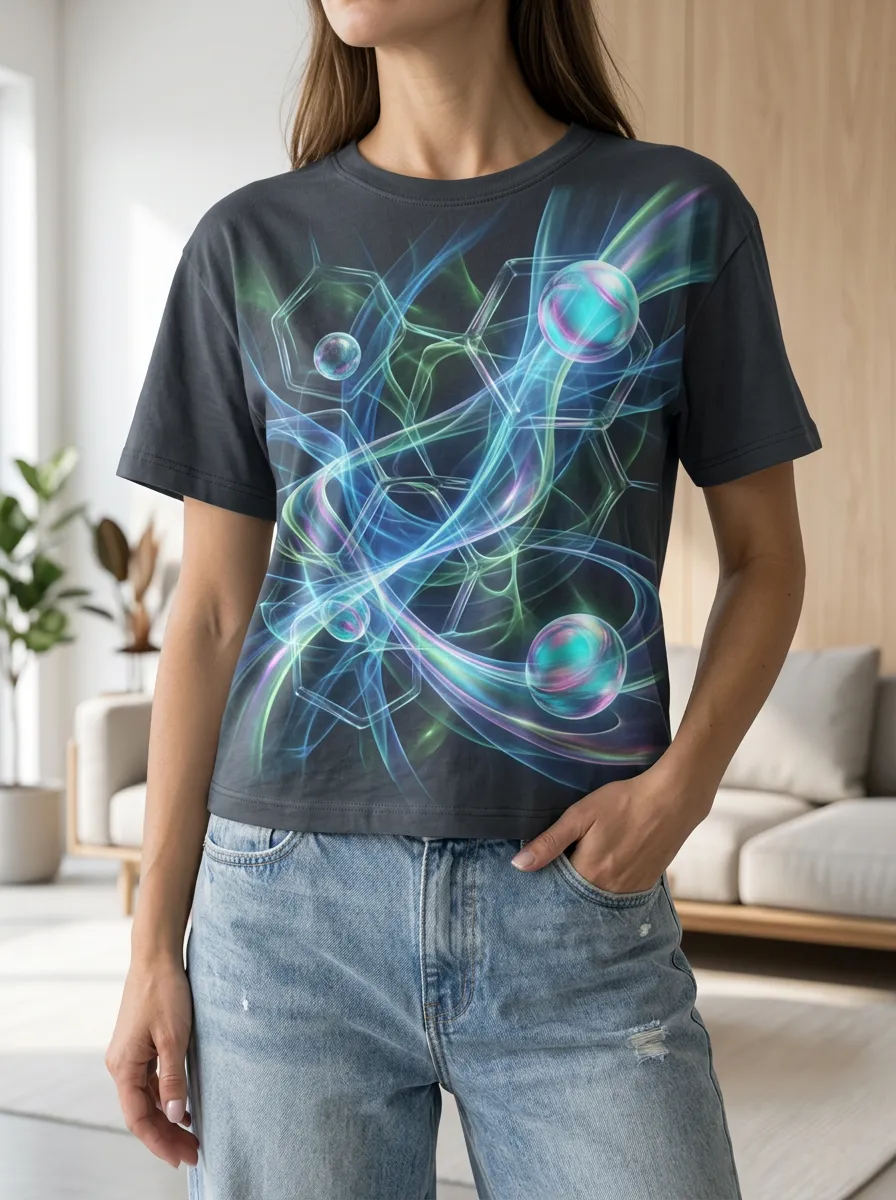 Women's Abstract Science Sphere Hexagon Printed T-shirt